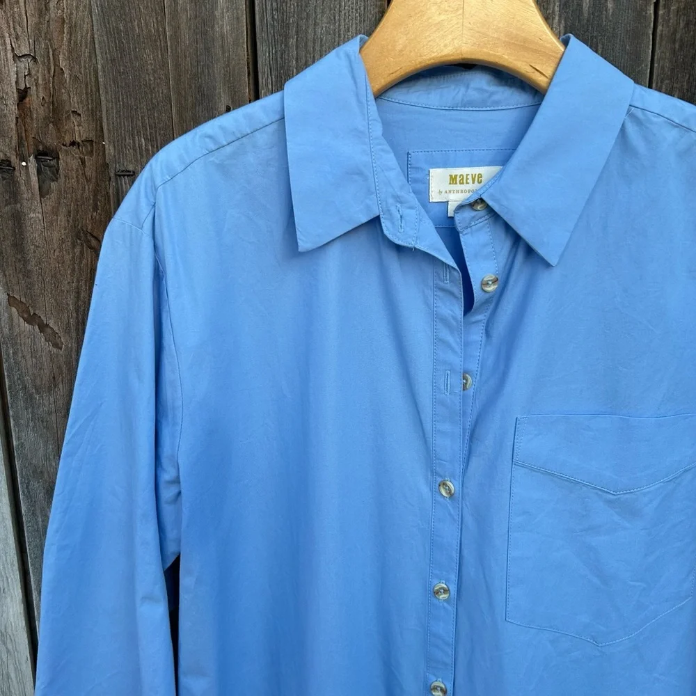 Anthropologie Maeve The Soren Long Sleeve Midi Shirt Dress Cotton Blue M - Picture 4 of 16
